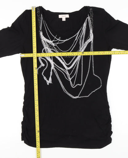 Laurèl Women’s Black Embellished Tunic Blouse - Size 14 Long Sleeve Scoop Neck
