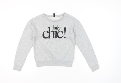 Boohoo Womens Grey XS Pullover Sweatshirt Graphic Print Chic