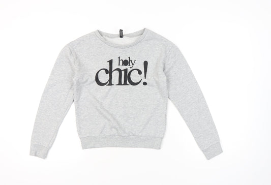 Boohoo Womens Grey XS Pullover Sweatshirt Graphic Print Chic
