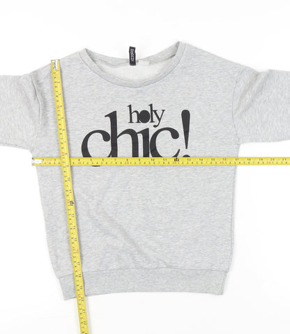 Boohoo Womens Grey XS Pullover Sweatshirt Graphic Print Chic