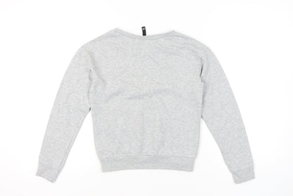 Boohoo Womens Grey XS Pullover Sweatshirt Graphic Print Chic