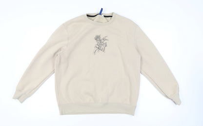 H&M Divided Women’s Beige Graphic Sweatshirt UK S Cotton Blend