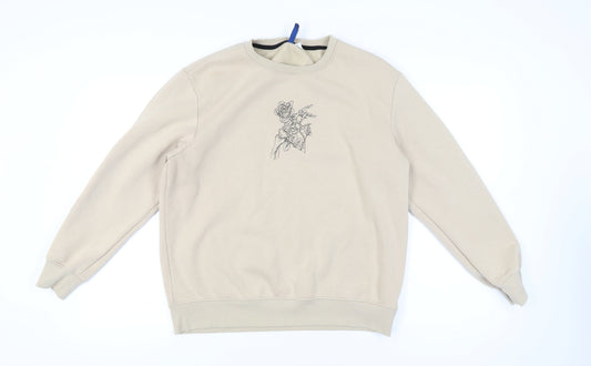 H&M Divided Women’s Beige Graphic Sweatshirt UK S Cotton Blend