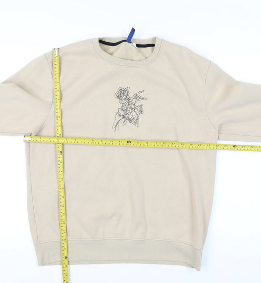 H&M Divided Women’s Beige Graphic Sweatshirt UK S Cotton Blend