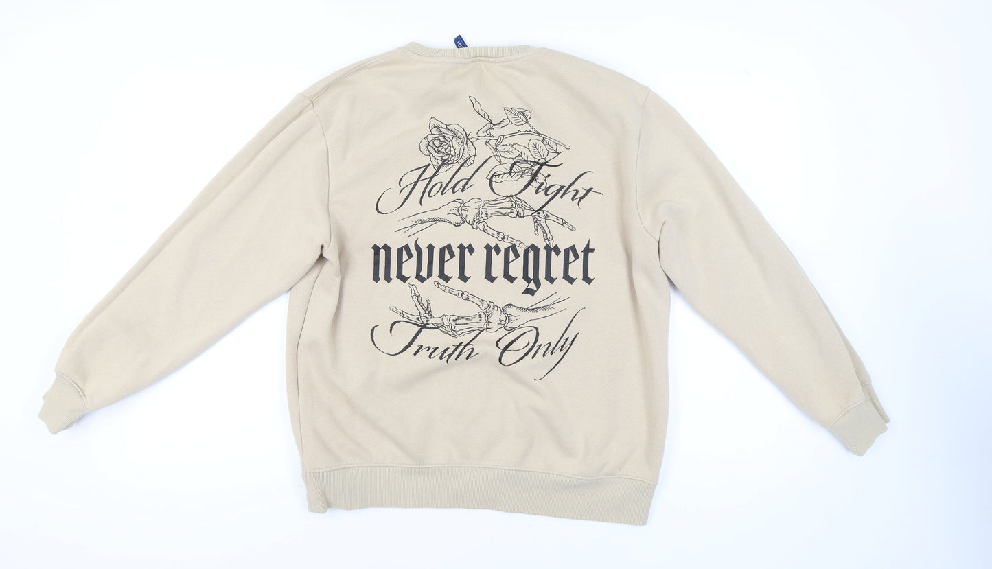 H&M Divided Women’s Beige Graphic Sweatshirt UK S Cotton Blend