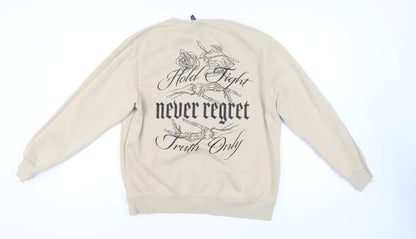 H&M Divided Women’s Beige Graphic Sweatshirt UK S Cotton Blend