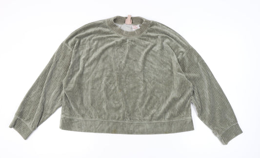 H&M Women’s Green Velour Sweatshirt Size 14 Crew Neck Long Sleeve