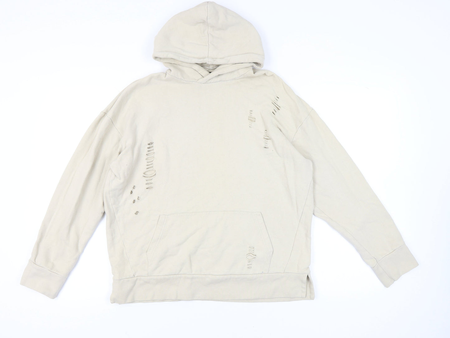 Mens UK Size M River Island Beige Pullover Hoodie
