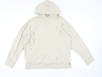 Mens UK Size M River Island Beige Pullover Hoodie