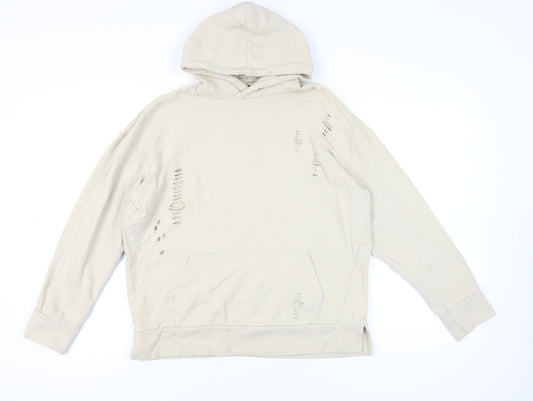 Mens UK Size M River Island Beige Pullover Hoodie