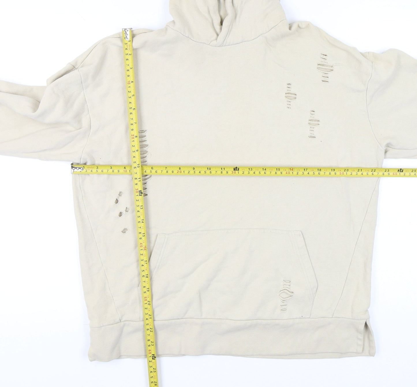 Mens UK Size M River Island Beige Pullover Hoodie