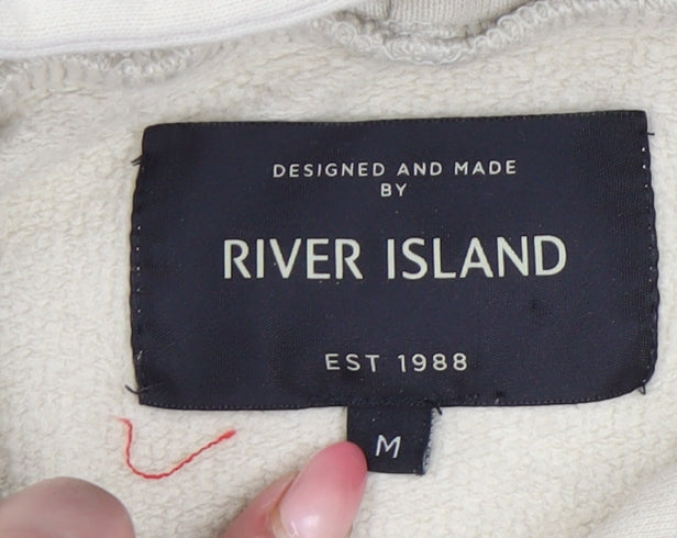 Mens UK Size M River Island Beige Pullover Hoodie