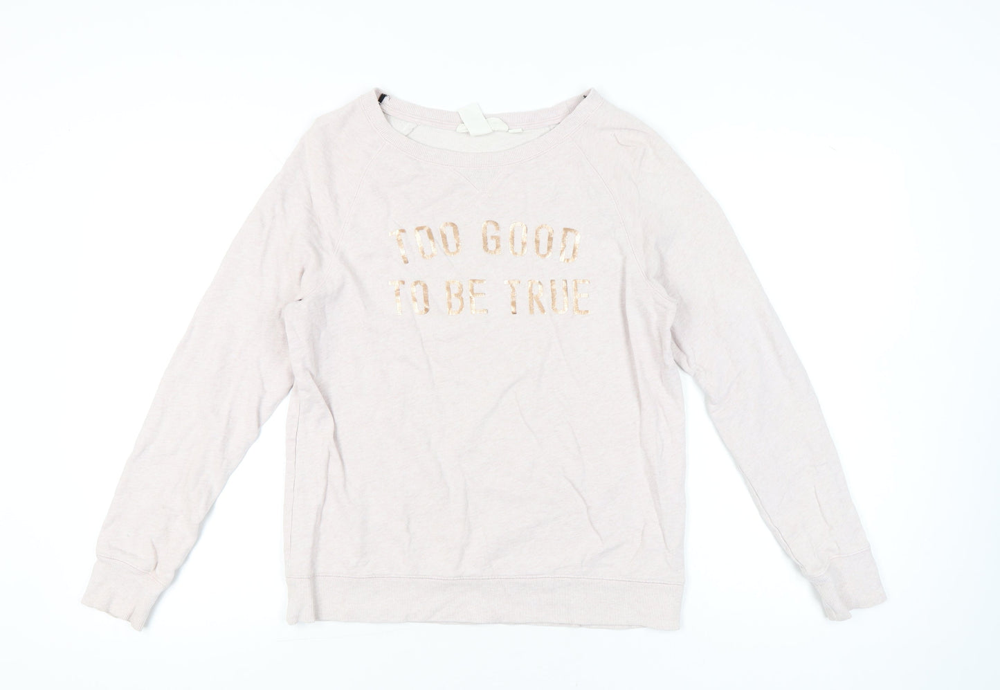 H&M Women’s Beige Cotton Sweatshirt Size 12 Crew Neck Pullover