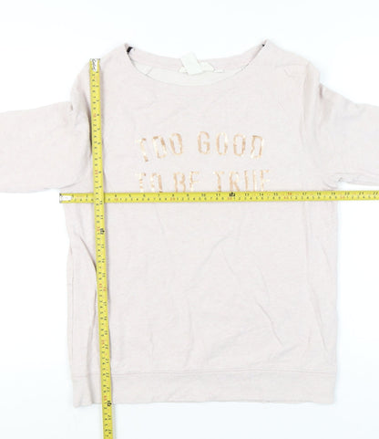 H&M Women’s Beige Cotton Sweatshirt Size 12 Crew Neck Pullover