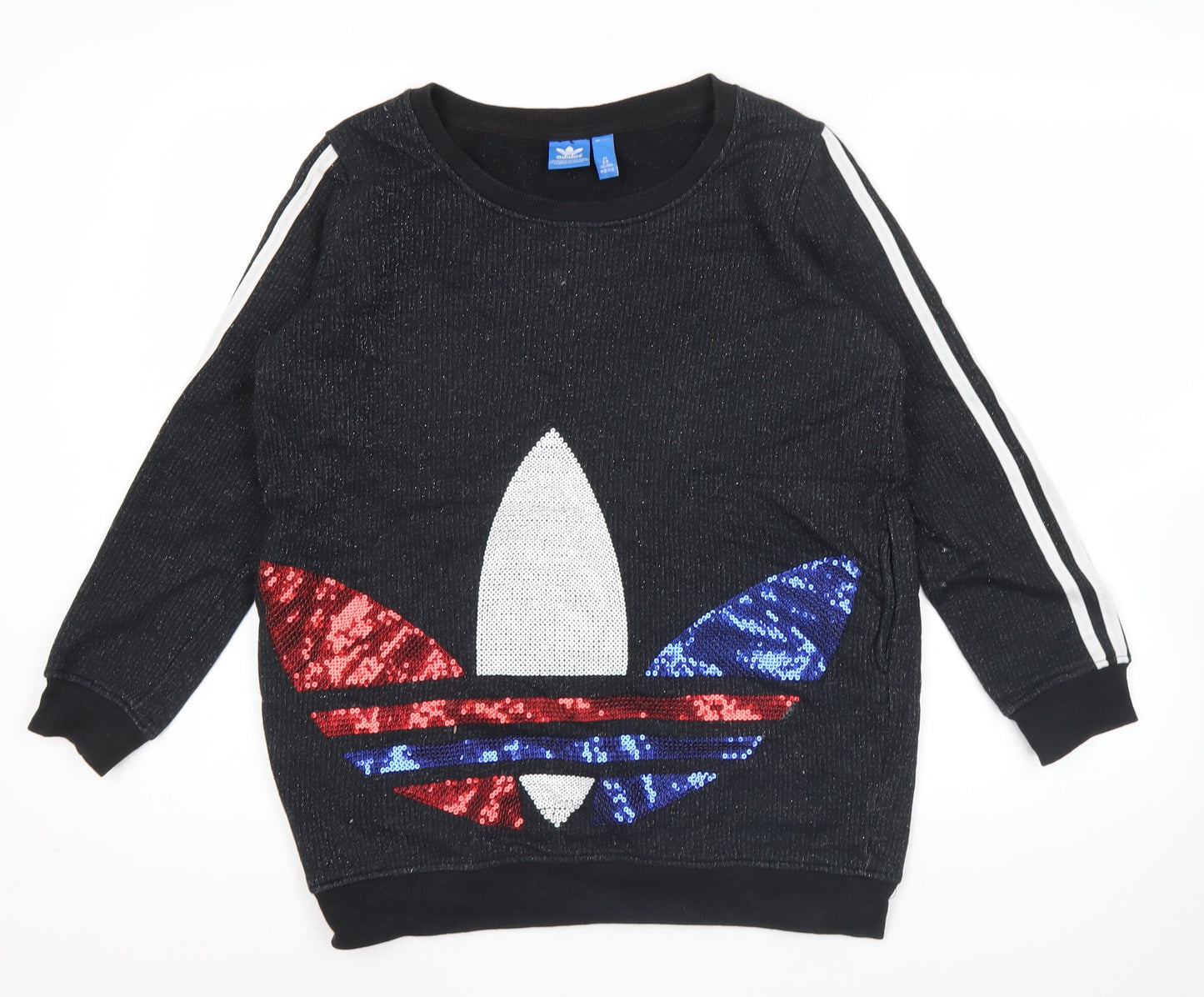 Adidas Women Black Sequin Logo Sweatshirt UK 8 Long Sleeve
