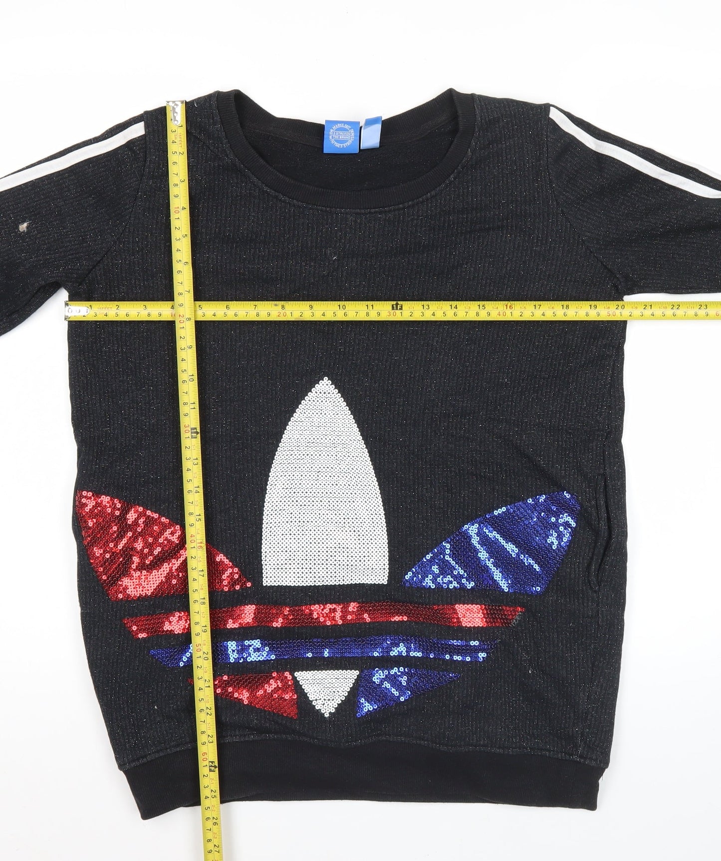 Adidas Women Black Sequin Logo Sweatshirt UK 8 Long Sleeve