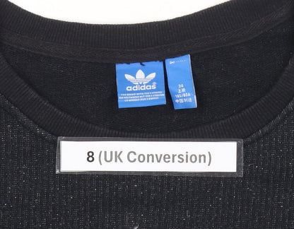 Adidas Women Black Sequin Logo Sweatshirt UK 8 Long Sleeve