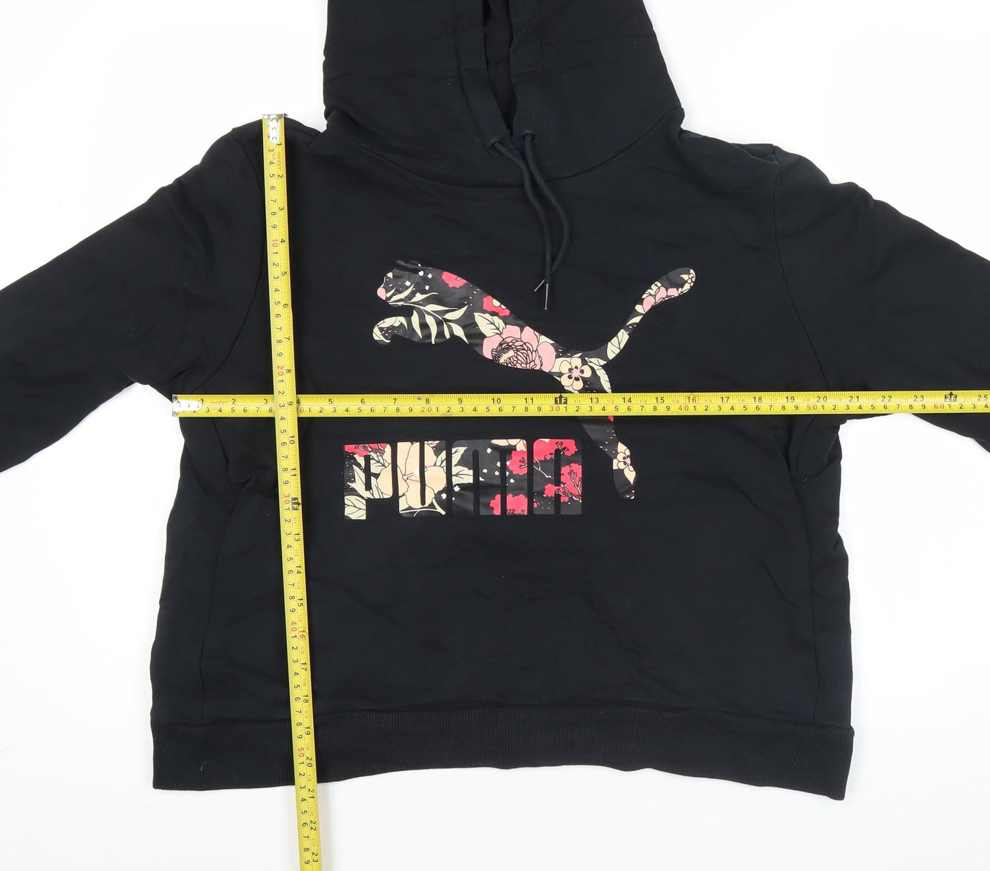 Puma Women Black Pullover Hoodie Size 12 Floral Logo Sportswear