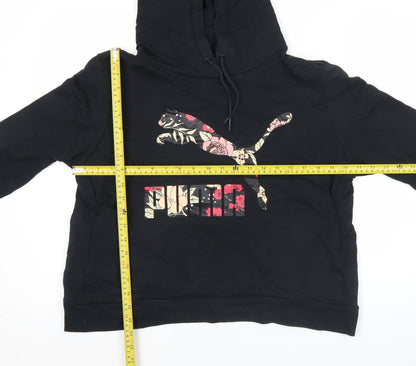 Puma Women Black Pullover Hoodie Size 12 Floral Logo Sportswear