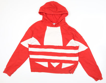 Adidas Womens Red White Hoodie UK 8 Cotton Logo Sweatshirt