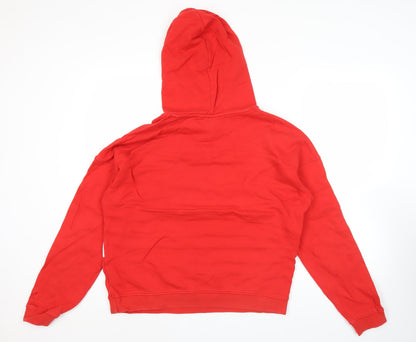 Adidas Womens Red White Hoodie UK 8 Cotton Logo Sweatshirt