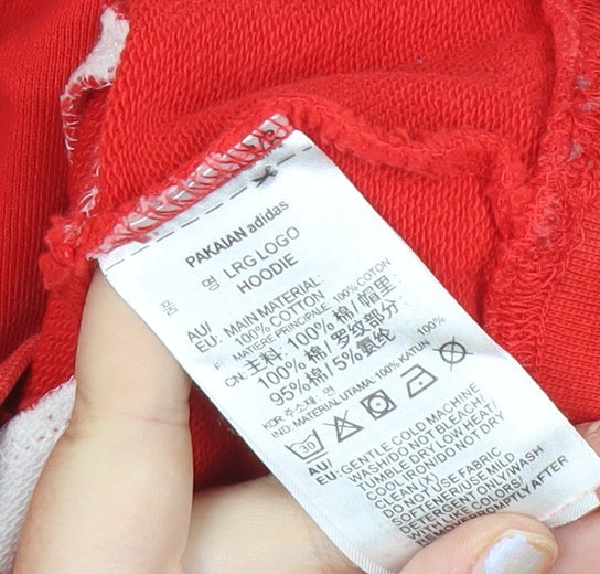 Adidas Womens Red White Hoodie UK 8 Cotton Logo Sweatshirt