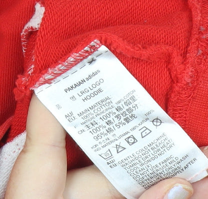 Adidas Womens Red White Hoodie UK 8 Cotton Logo Sweatshirt