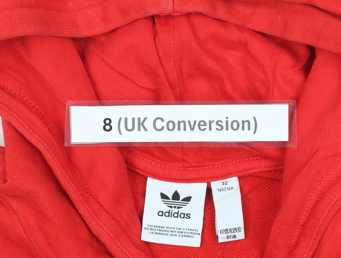 Adidas Womens Red White Hoodie UK 8 Cotton Logo Sweatshirt