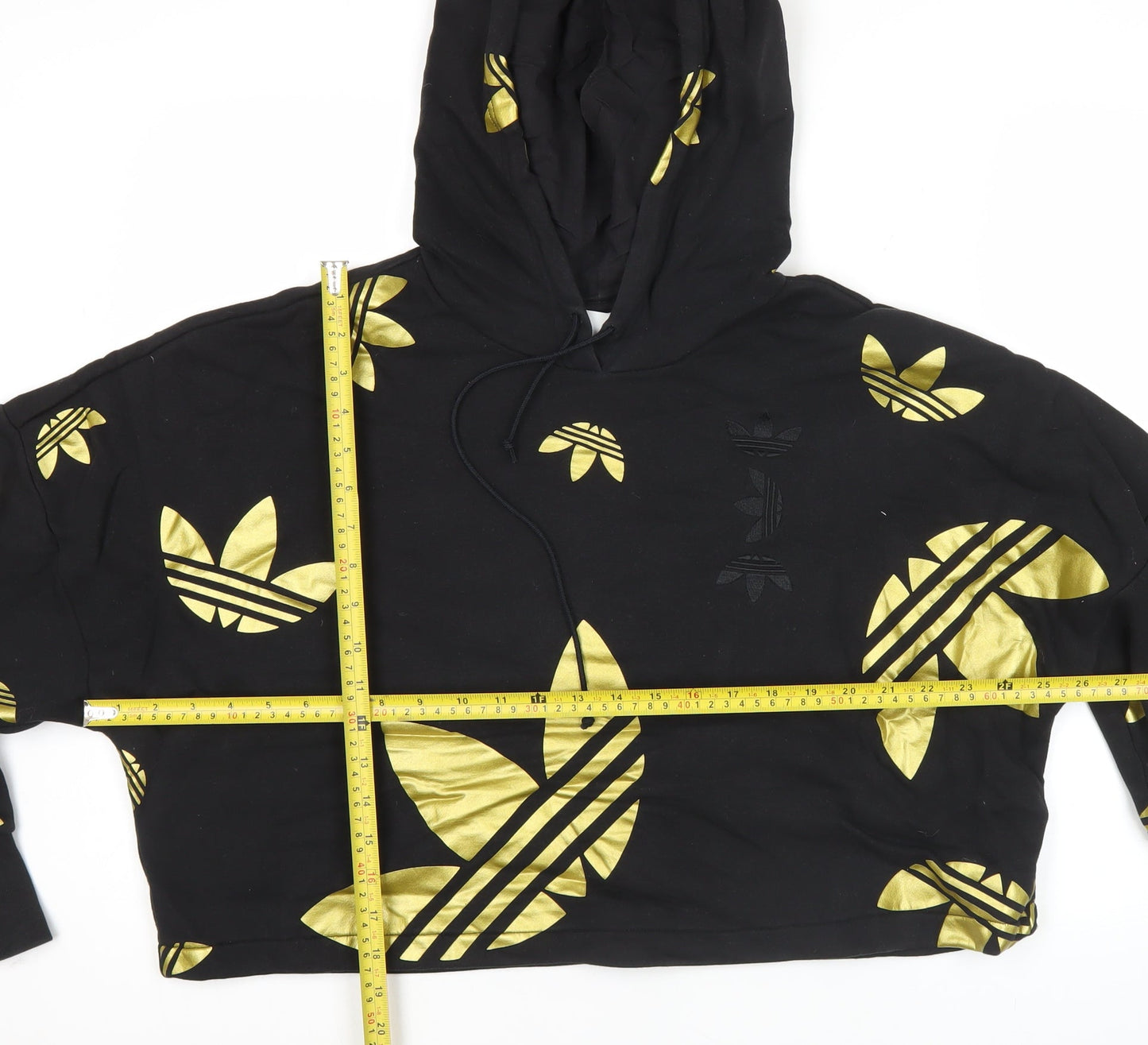 Adidas Womens Black Gold Logo Hoodie Size 10 Pullover Hooded Sweatshirt