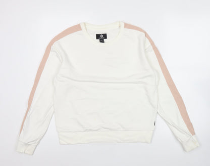 Converse Women Ivory Pink Stripe Sweatshirt Medium Cotton Blend