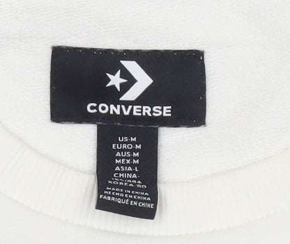 Converse Women Ivory Pink Stripe Sweatshirt Medium Cotton Blend