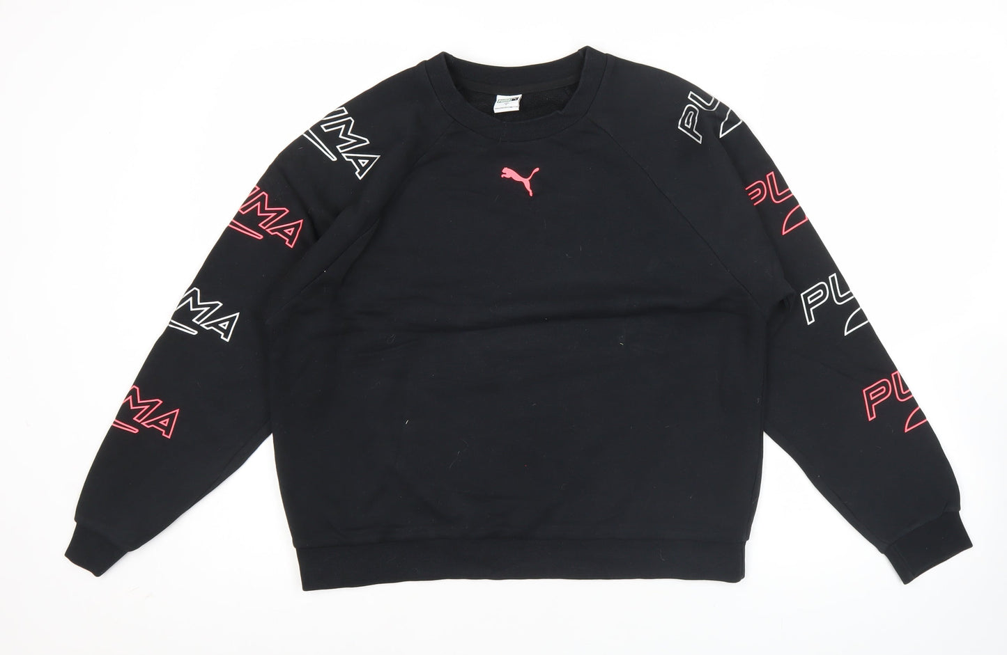 Puma Womens Black Sweatshirt Medium Logo Print Crew Neck Pullover