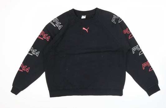 Puma Womens Black Sweatshirt Medium Logo Print Crew Neck Pullover