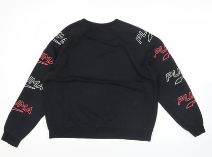 Puma Womens Black Sweatshirt Medium Logo Print Crew Neck Pullover