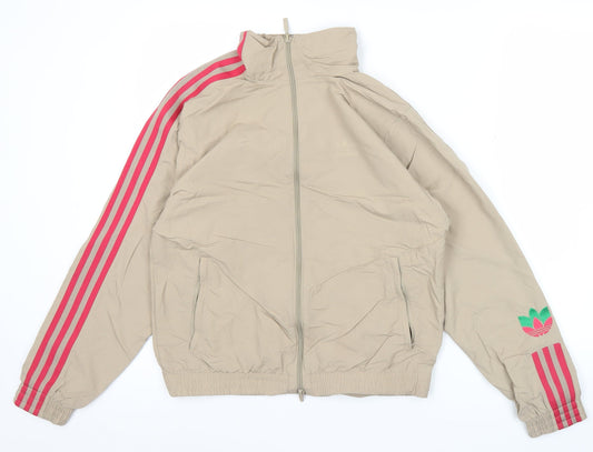 Adidas Womens Beige Track Jacket Size 8 Full Zip Lightweight
