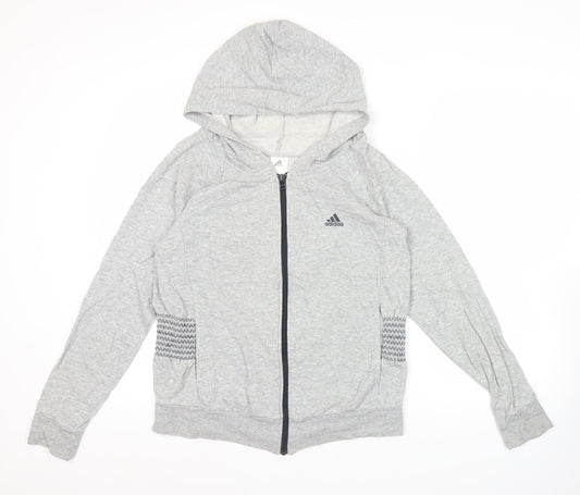 Adidas Women’s Grey Full Zip Hoodie Size 12 UK Cotton Blend