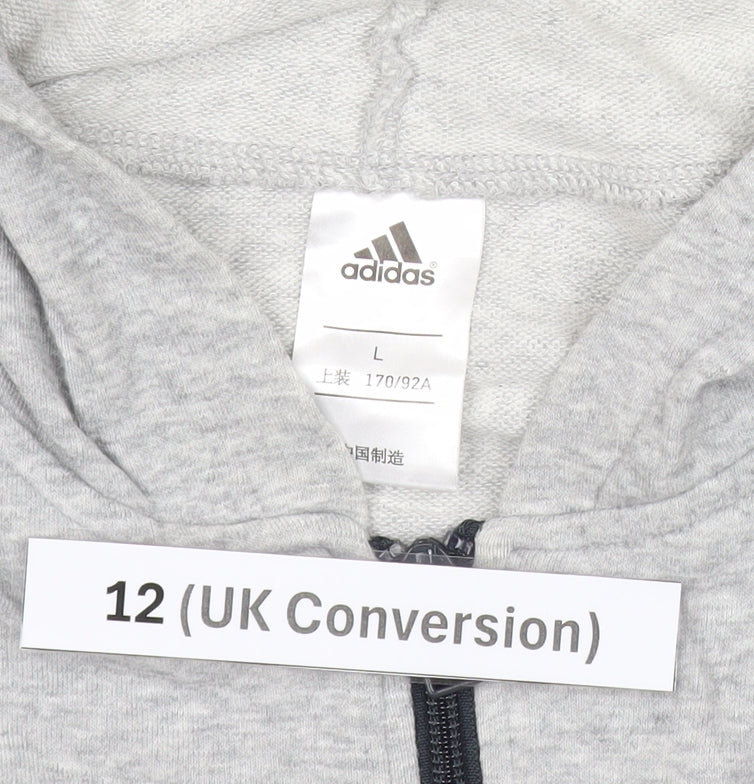 Adidas Women’s Grey Full Zip Hoodie Size 12 UK Cotton Blend