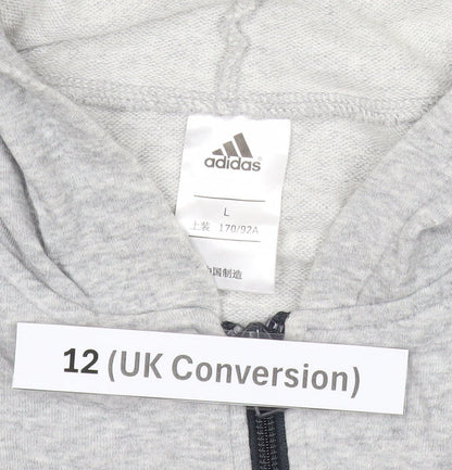 Adidas Women’s Grey Full Zip Hoodie Size 12 UK Cotton Blend