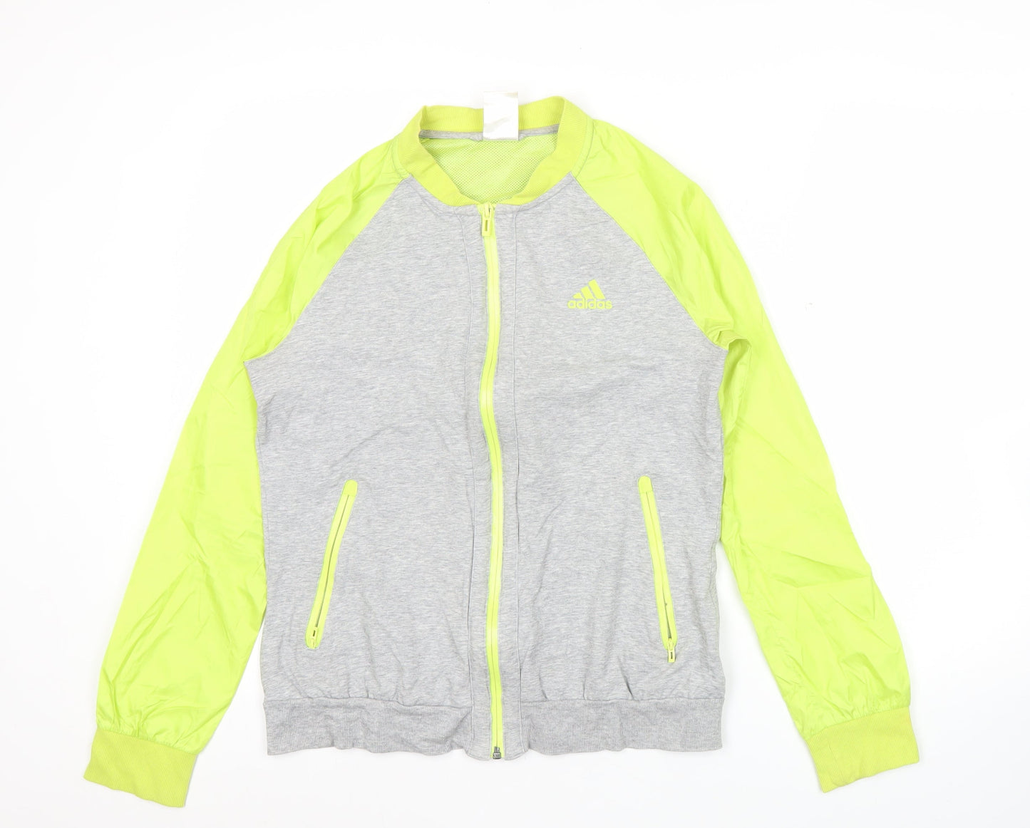 Adidas Womens Grey Green Track Jacket Size 12 Full Zip Sportswear