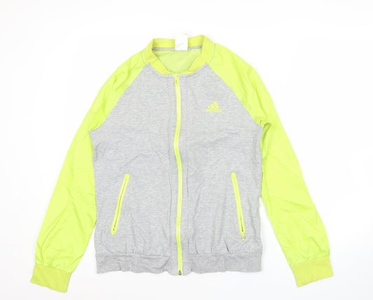 Adidas Womens Grey Green Track Jacket Size 12 Full Zip Sportswear