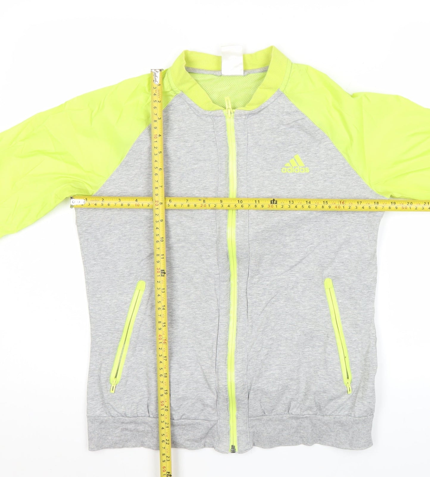 Adidas Womens Grey Green Track Jacket Size 12 Full Zip Sportswear