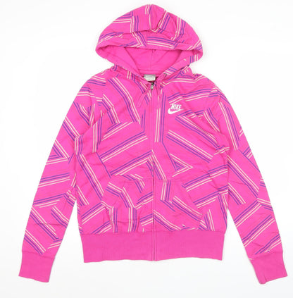 Nike Womens Pink Full Zip Hoodie Sweatshirt Size M Cotton Sportswear