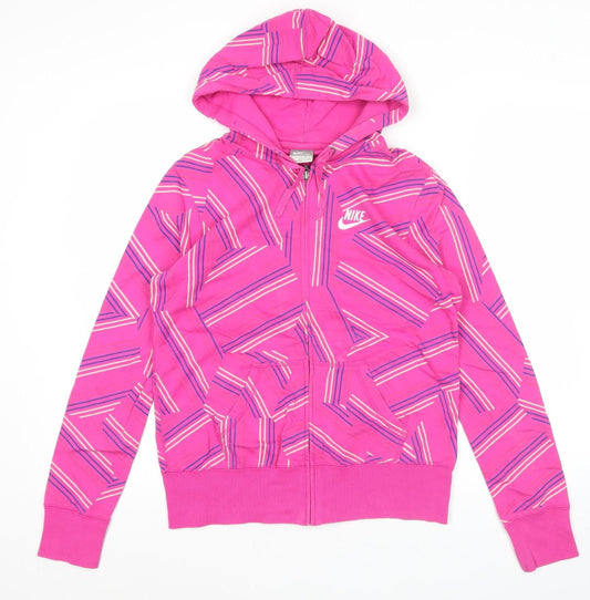 Nike Womens Pink Full Zip Hoodie Sweatshirt Size M Cotton Sportswear
