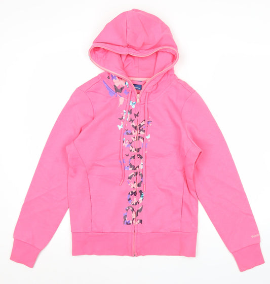 Reebok Womens Pink Full Zip Hoodie Size 10 Butterfly Print
