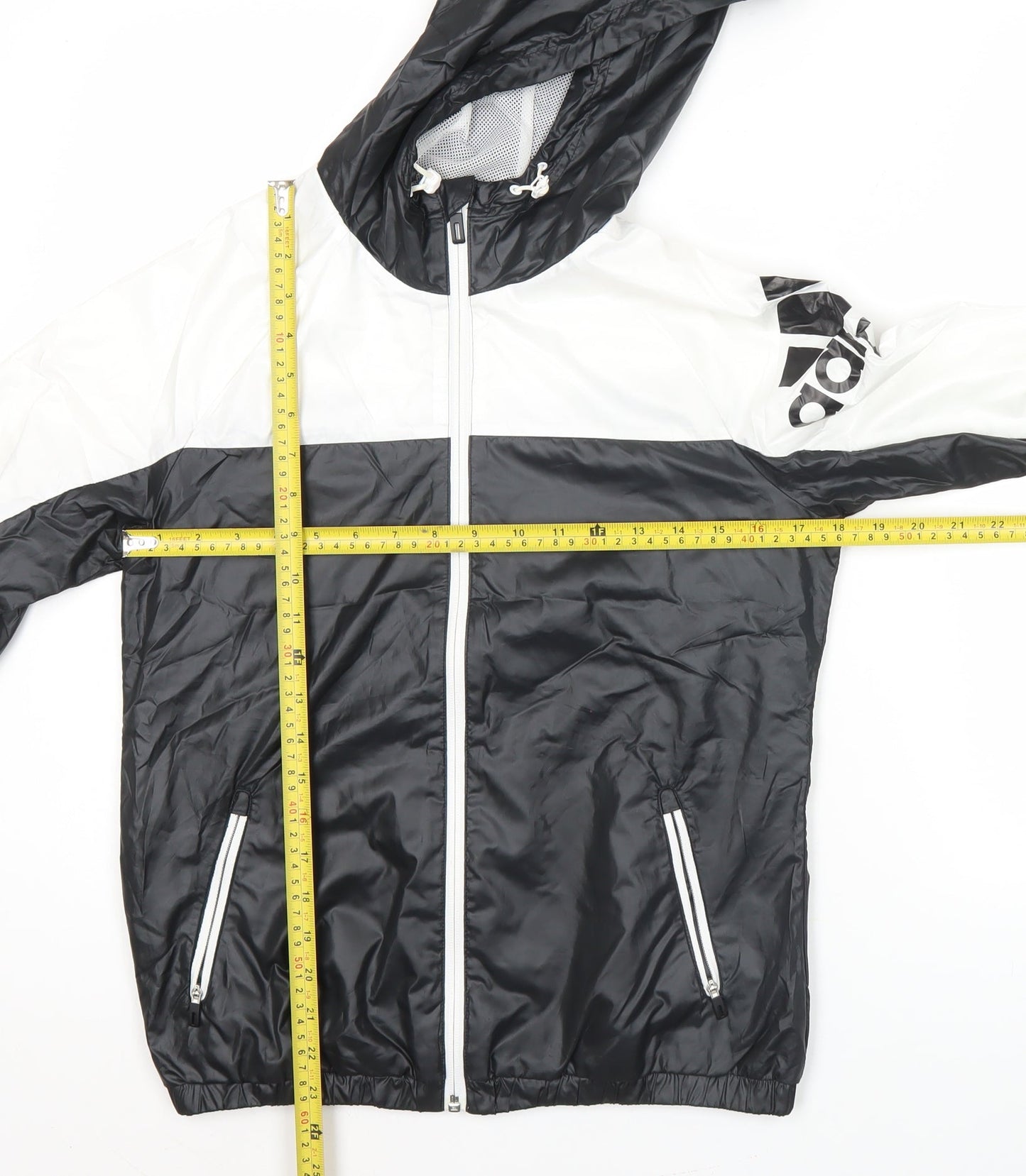 Adidas Womens Black White Size 12 Windbreaker Jacket Hooded