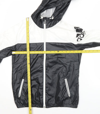 Adidas Womens Black White Size 12 Windbreaker Jacket Hooded
