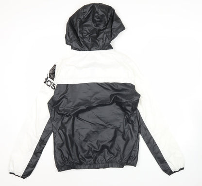 Adidas Womens Black White Size 12 Windbreaker Jacket Hooded