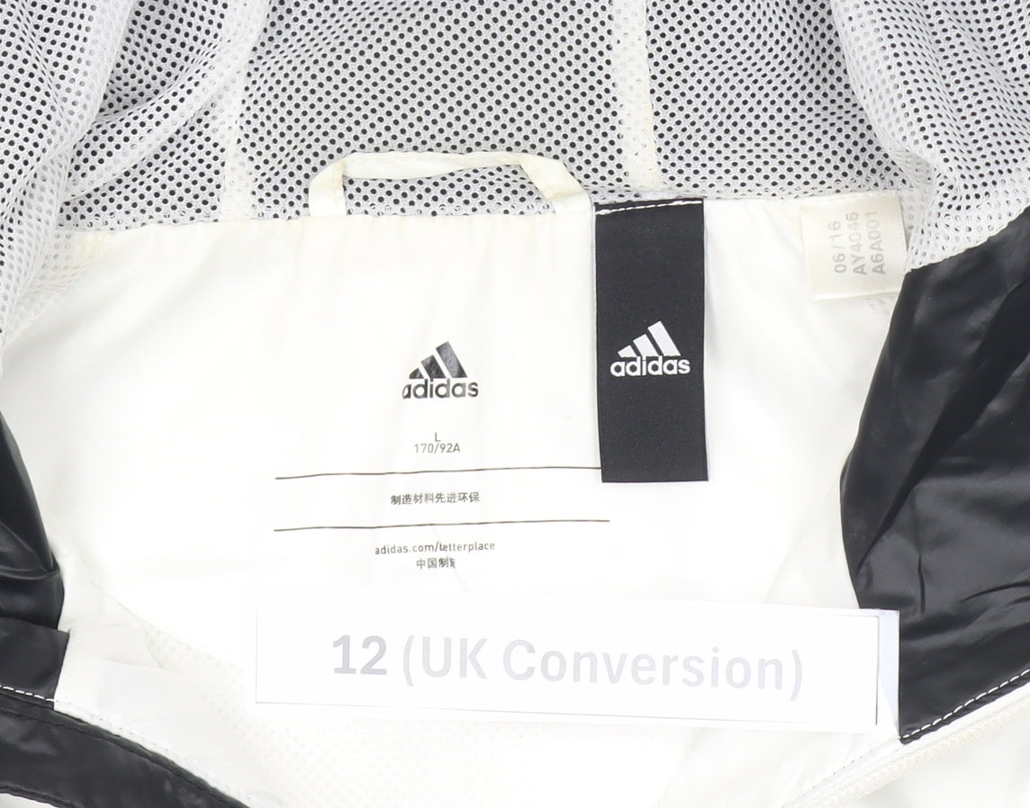 Adidas Womens Black White Size 12 Windbreaker Jacket Hooded