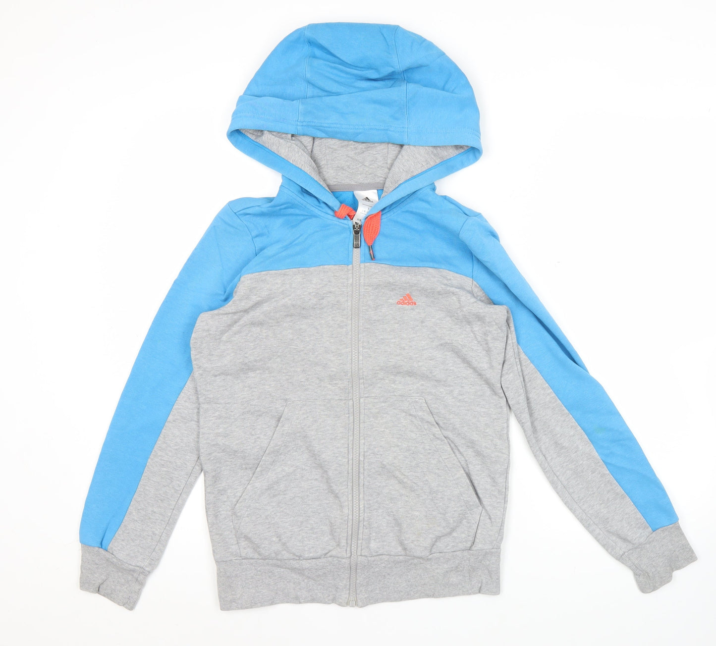 Adidas Womens Grey Blue Full Zip Hoodie Size 8 UK Cotton Blend