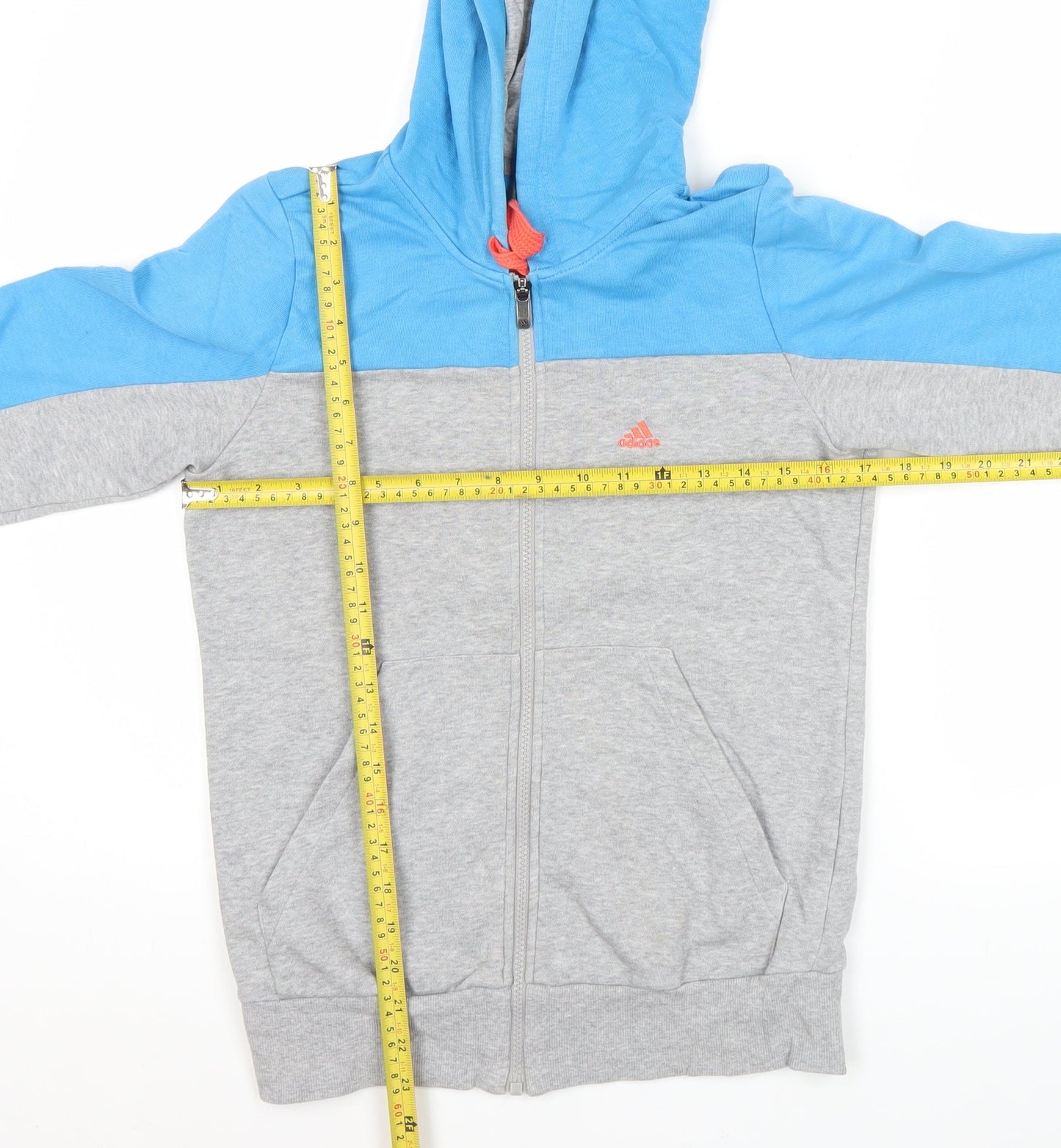 Adidas Womens Grey Blue Full Zip Hoodie Size 8 UK Cotton Blend